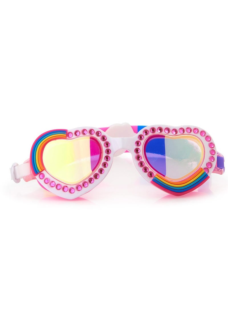 Rainbow All You Need is Love Swim Goggles - Ages 5+ - Anti Fog, No Leak, Non Slip, UV Protection - Hard Travel Case - Lead and Latex Free