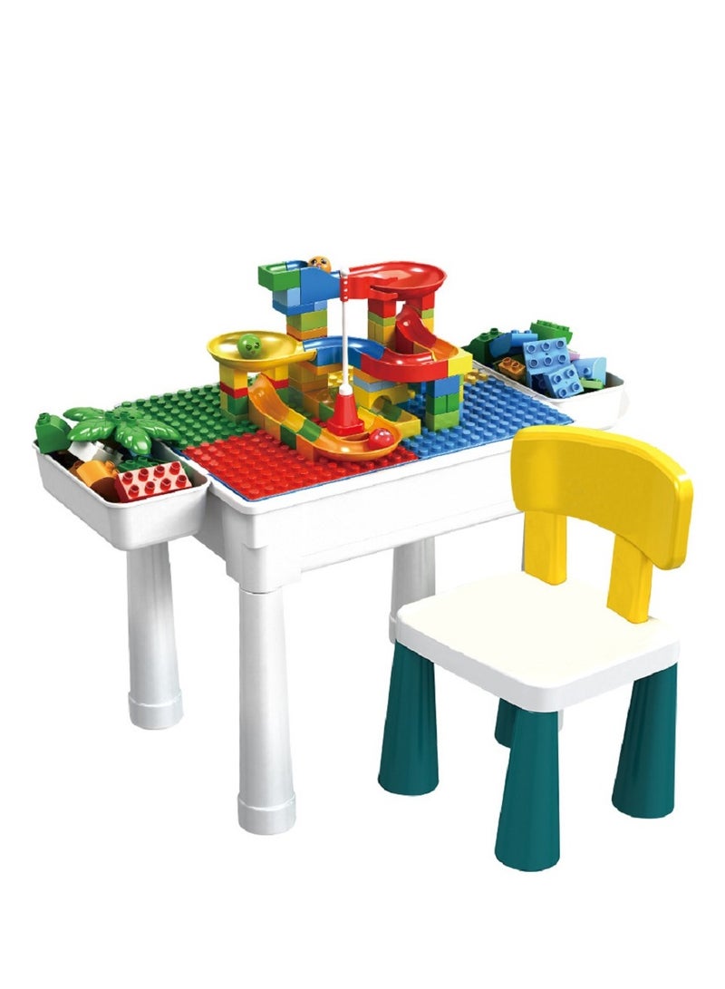 Kids Activity Table and Chair Set with 102 Large Marble Run Building Blocks, Sand/Water Table, Toddler Learning Play Table Toys for Girls Boys Toddler.