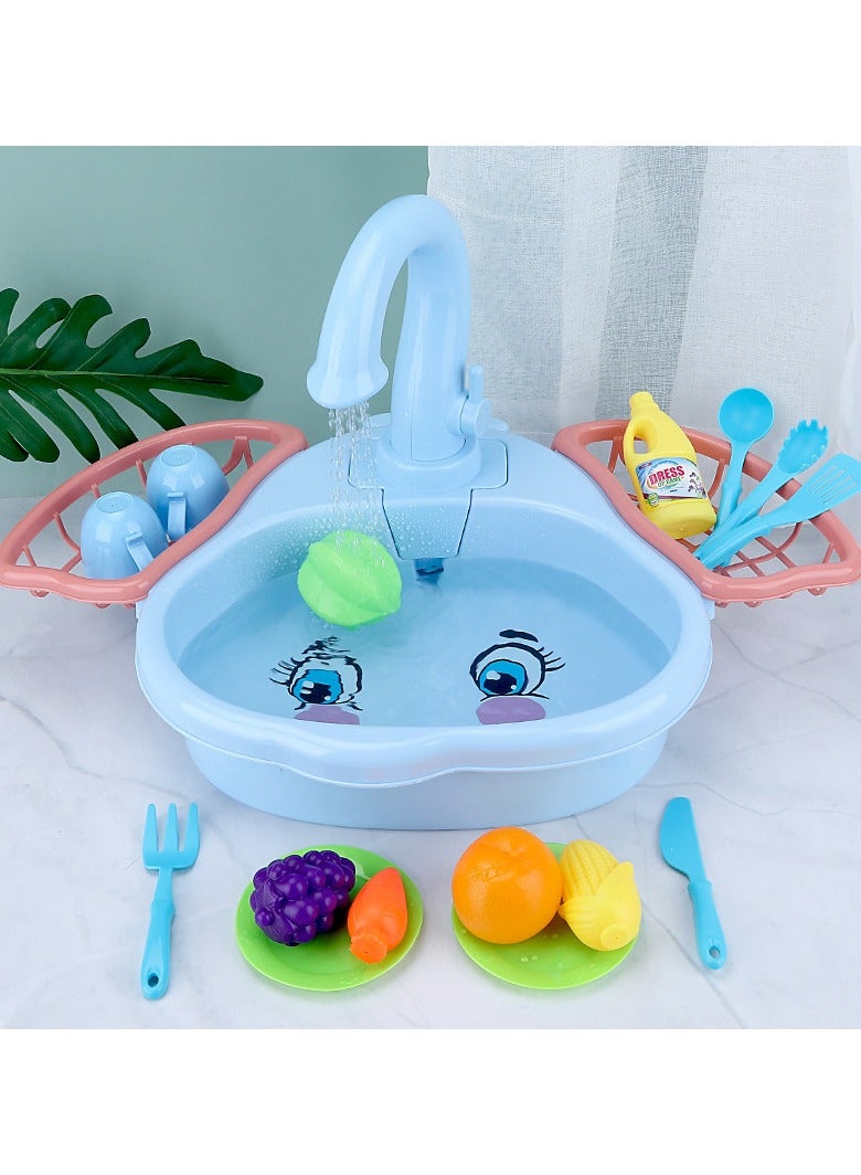 Play Kitchen Sink Toy with Running Water for Kids Toddler, Learning Dishwasher Set with Automatic Water Cycle System, Pretend Role Play Toys for Boys Girls