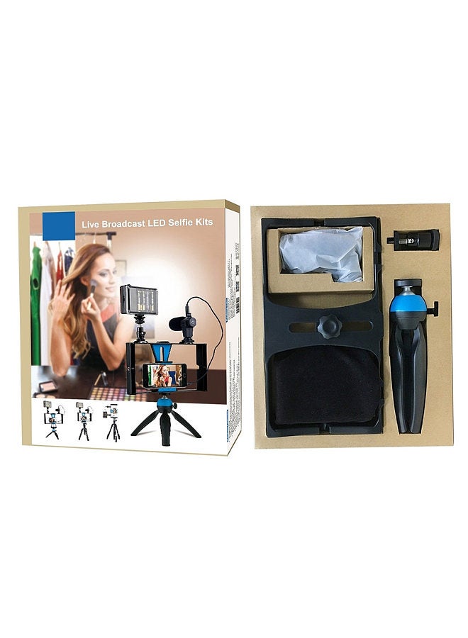 PKT3023 Smartphone Handheld Filmmaking Video Rig + 96 LEDs LED Studio Light + Video Microphone + Mini Tripod Mount Kits with Cold Shoe Tripod Head for Outdoor Shooting Live Broadcast
