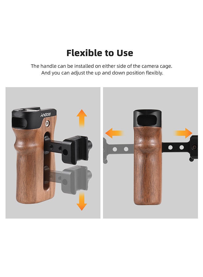 Universal Top/ Side Handle for Camera Cage Left/ Right Side Handgrip with NATO Clamp Cold Shoe Mount Up & Down Adjustable,  1 Pack