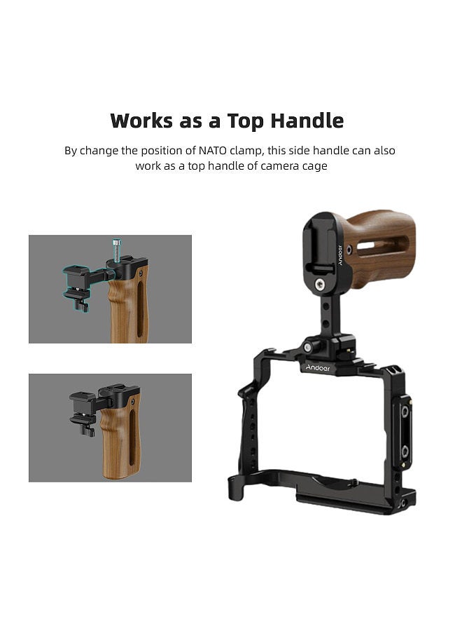 Universal Top/ Side Handle for Camera Cage Left/ Right Side Handgrip with NATO Clamp Cold Shoe Mount Up & Down Adjustable,  1 Pack
