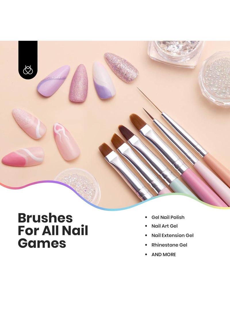 Beetles Gel Polish Nail Art Brushes, 6 Pcs Fingernail Art Design Pens, Wood Alloy Handle, Dotting Pen Clean Up Liner French Nail Brush Set, DIY Manicure Tools Gift for Women