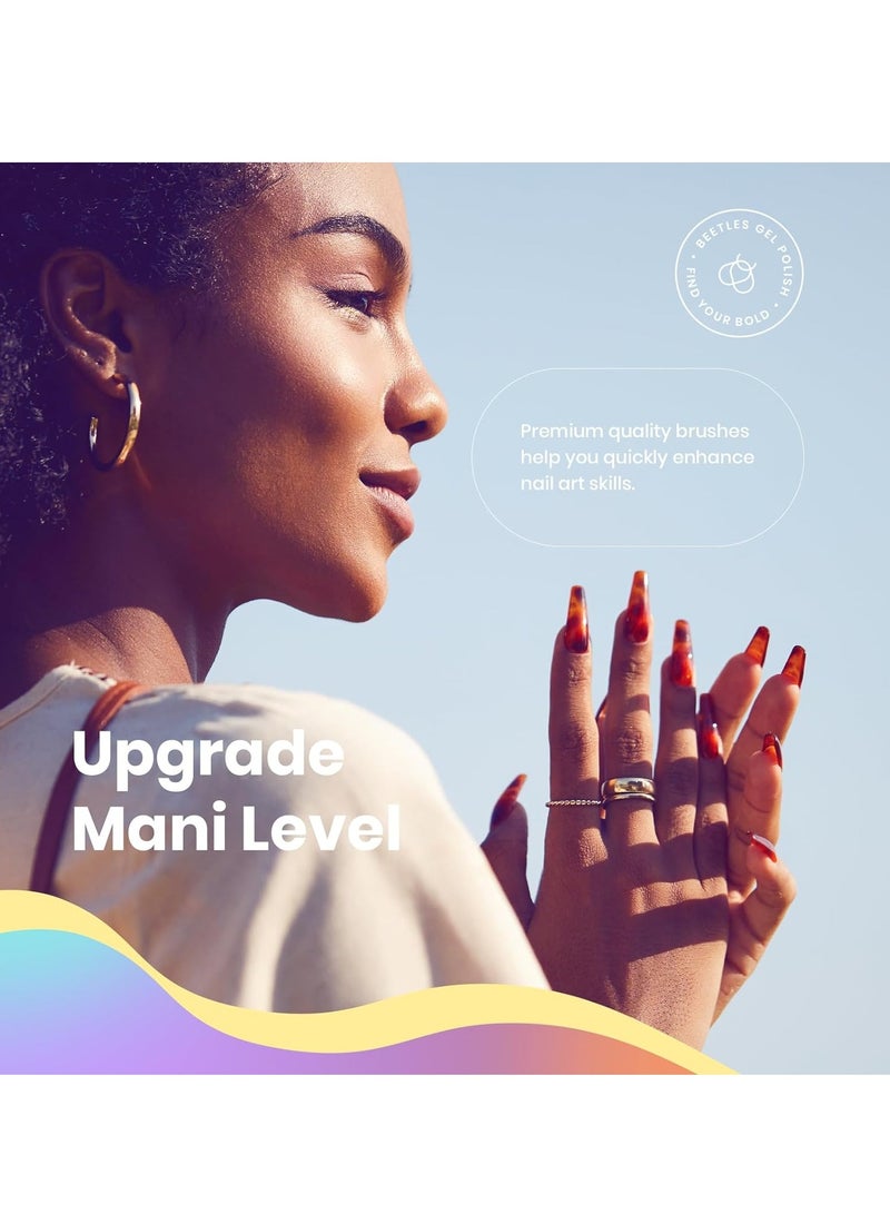 Beetles Gel Polish Nail Art Brushes, 6 Pcs Fingernail Art Design Pens, Wood Alloy Handle, Dotting Pen Clean Up Liner French Nail Brush Set, DIY Manicure Tools Gift for Women