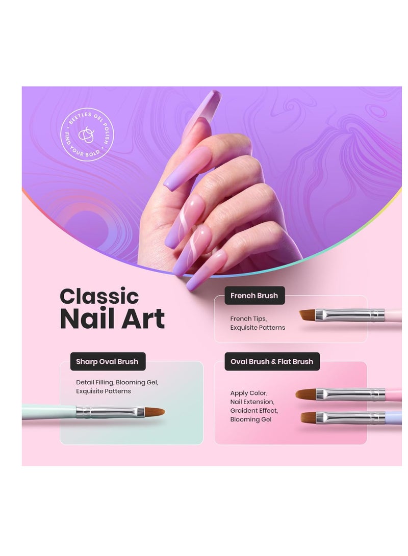 Beetles Gel Polish Nail Art Brushes, 6 Pcs Fingernail Art Design Pens, Wood Alloy Handle, Dotting Pen Clean Up Liner French Nail Brush Set, DIY Manicure Tools Gift for Women