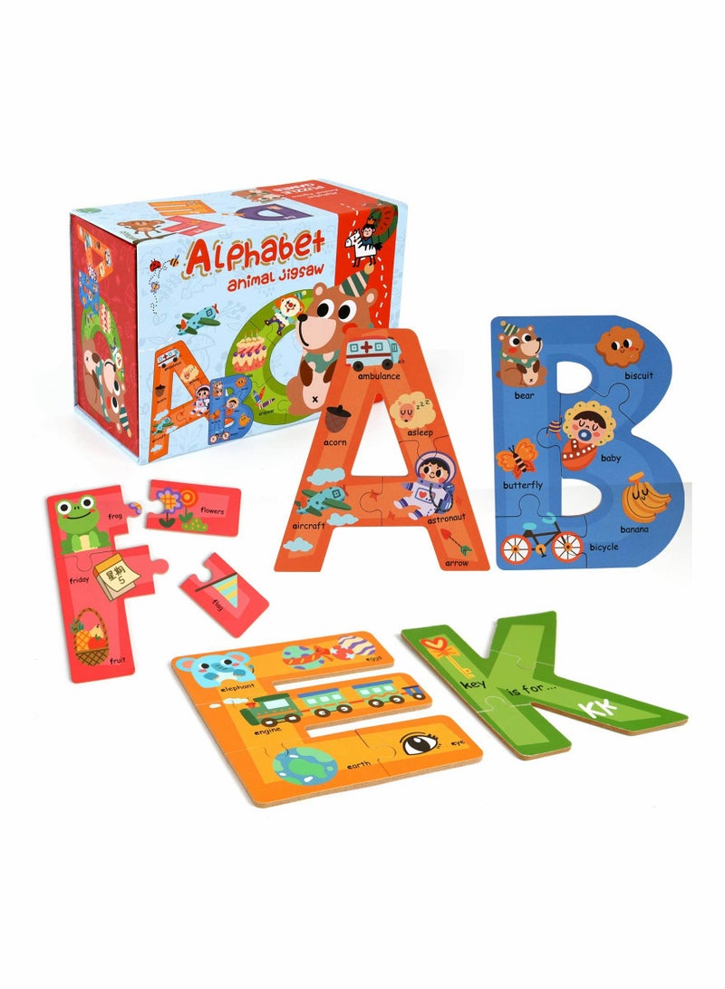 Wooden Alphabet Puzzles for Kids Ages 3-5, ABC Learning for Toddlers Ages 3+, Sight Words Letter Puzzles Montessori Toys Educational STEM for Preschool Boys Girls