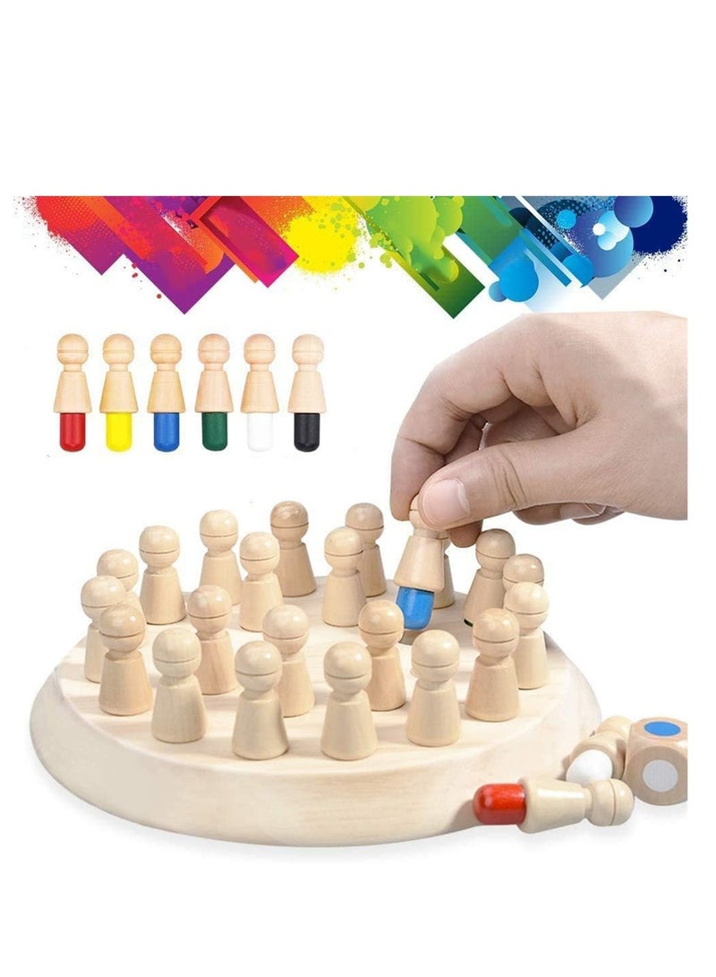 Wooden Memory Chess Board Game Color Memory Matching Brain Teasers Game for Kids Boy Girl Age 3-12 Toddler Learning Activities Educational Toys Montessori Toys