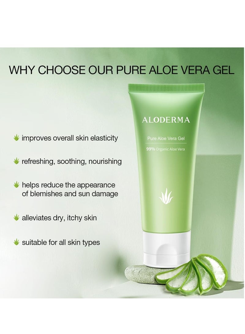 Aloderma 99% Organic Aloe Vera Gel for Face Made within 12 Hours of Harvest - Natural Hydrating Pure Aloe Vera Gel for Soothing Skincare - Moisturizing Aloe Gel for Skin, Face, & Sensitive Skin, 4oz