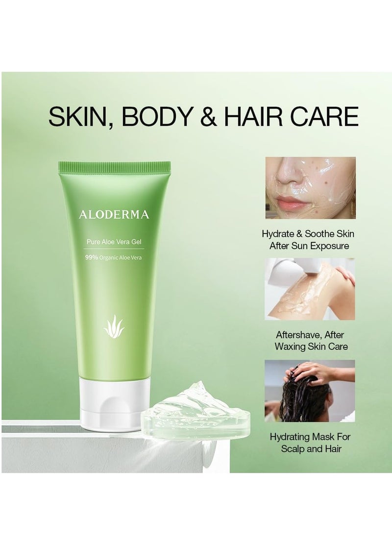 Aloderma 99% Organic Aloe Vera Gel for Face Made within 12 Hours of Harvest - Natural Hydrating Pure Aloe Vera Gel for Soothing Skincare - Moisturizing Aloe Gel for Skin, Face, & Sensitive Skin, 4oz