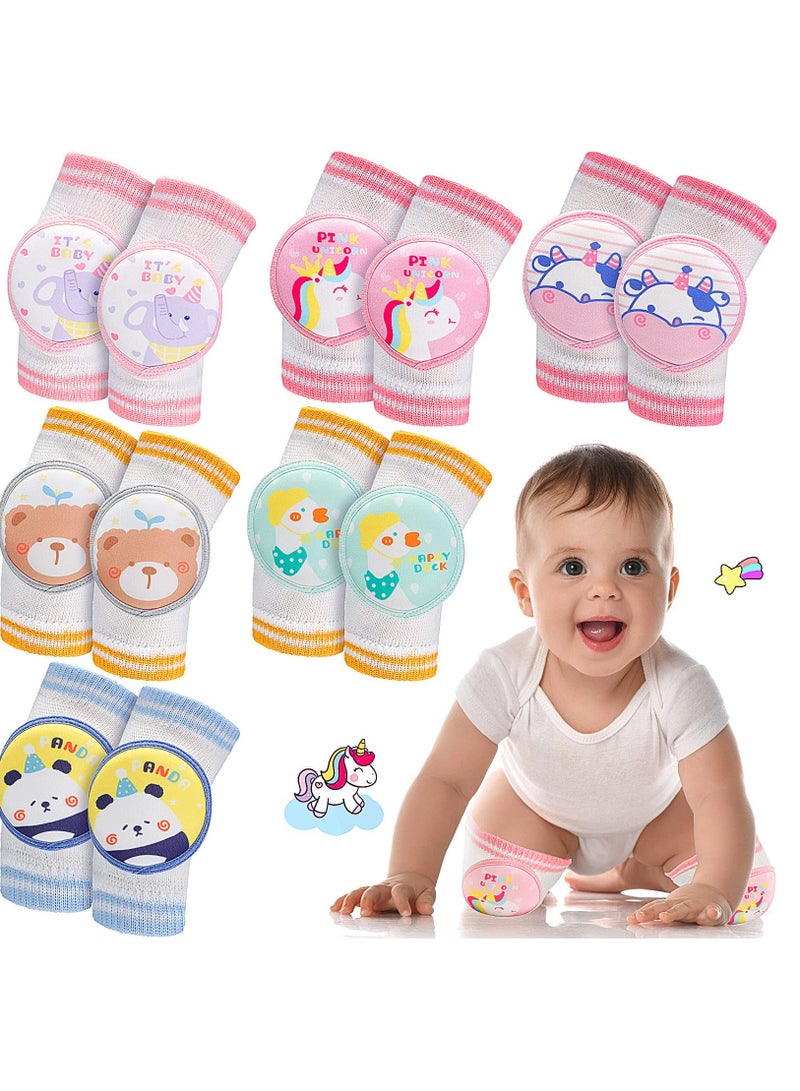 6 Pairs Baby Knee Pads for Crawling Anti Slip Knee Protectors Breathable for Boys Girls, 0-3 Years Old