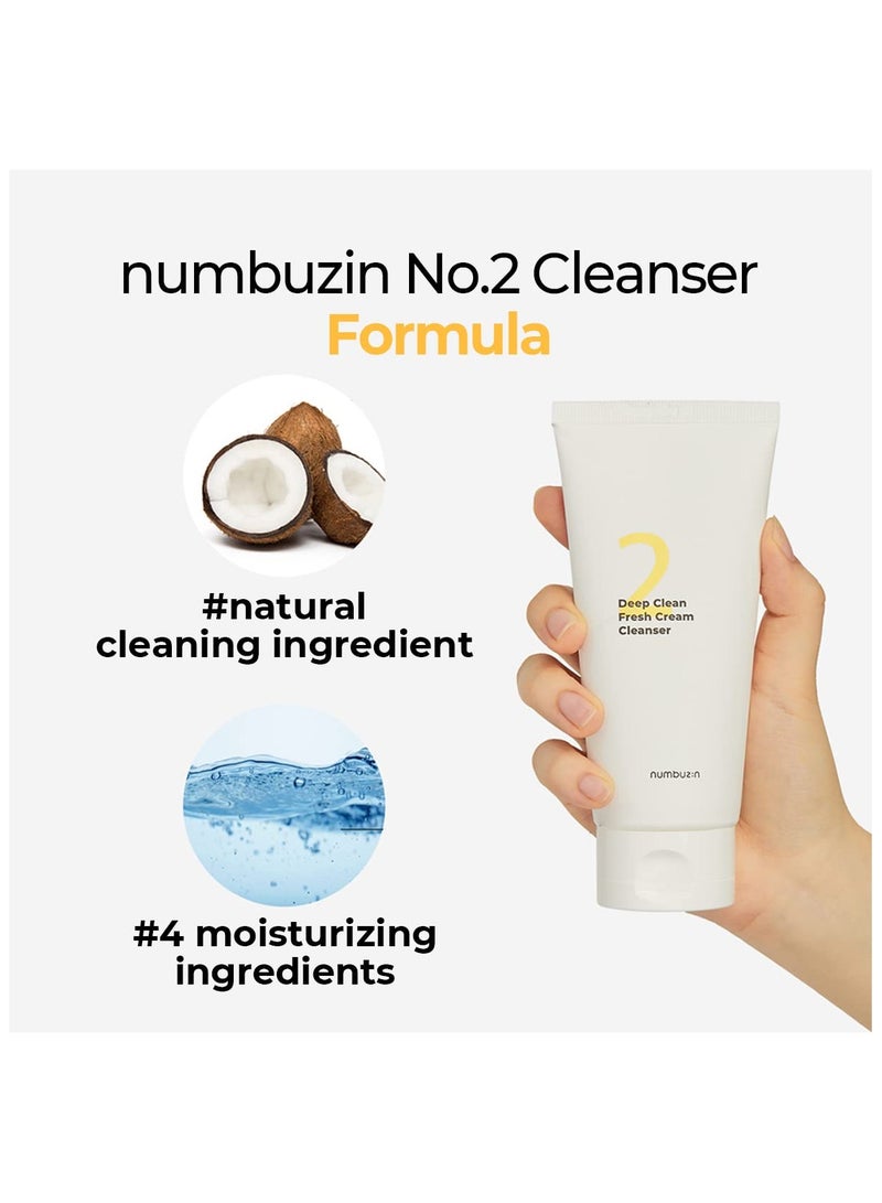 numbuzin No.2 Deep Clean Fresh Cream Cleanser Face Wash, Rich Foam, Natural Cleansing Ingredients, Korean Skin Care for Face (120ml)