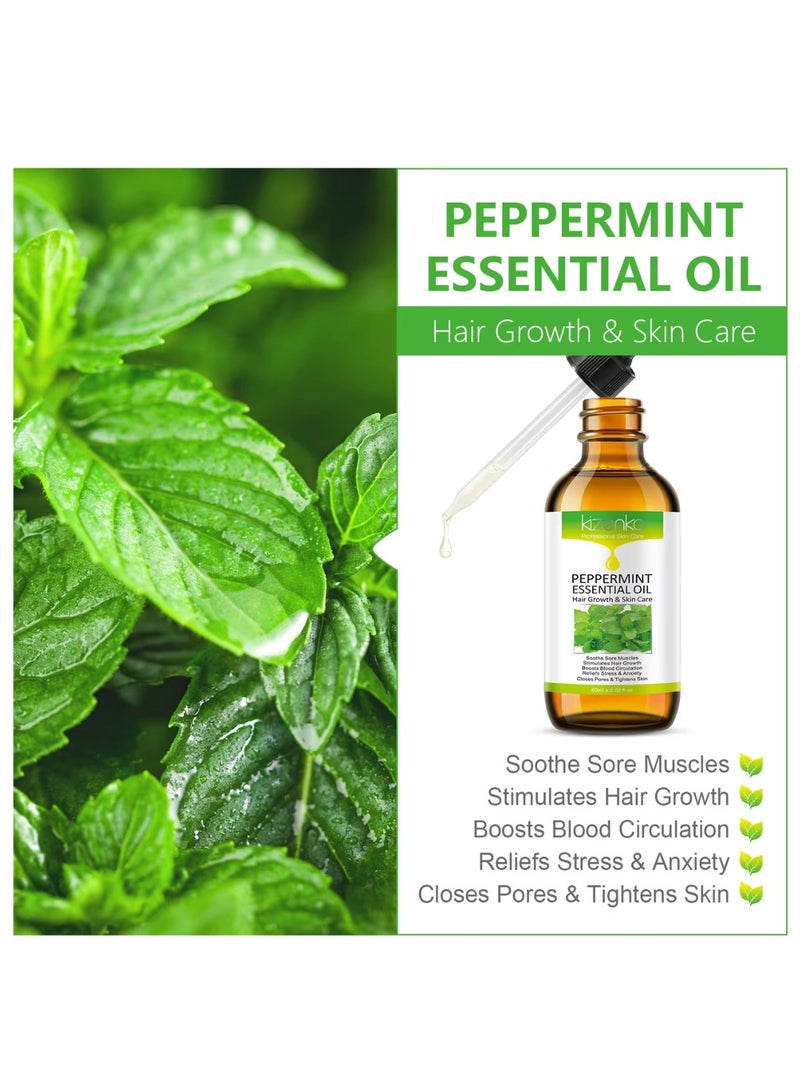 60ml Peppermint Essential Oil for Hair Growth 100% Pure & Natural Peppermint Essential Oil for Diffuser Relieve Body Stress & Improves Skin Health for Unisex