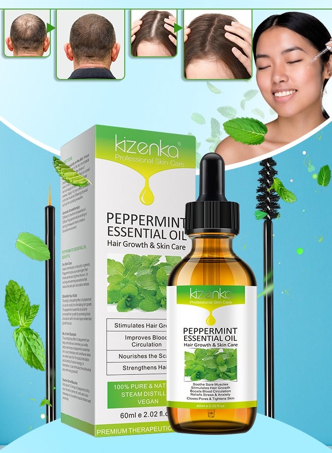 60ml Peppermint Essential Oil for Hair Growth 100% Pure & Natural Peppermint Essential Oil for Diffuser Relieve Body Stress & Improves Skin Health for Unisex