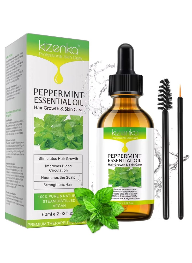 60ml Peppermint Essential Oil for Hair Growth 100% Pure & Natural Peppermint Essential Oil for Diffuser Relieve Body Stress & Improves Skin Health for Unisex