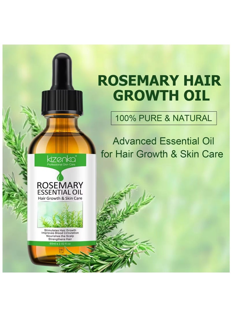 60ml Rosemary Essential Oil for Hair Growth Pure Organic Rosemary Oil for Dry Damaged Hair and Growth Hair Scalp Oil Pure and Natural Premium Quality Oil Hair Loss Treatment Oil for Men and Women