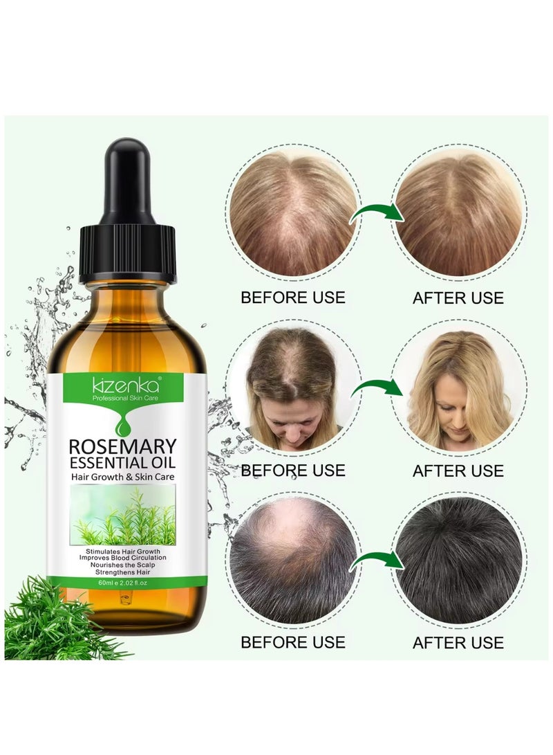 60ml Rosemary Essential Oil for Hair Growth Pure Organic Rosemary Oil for Dry Damaged Hair and Growth Hair Scalp Oil Pure and Natural Premium Quality Oil Hair Loss Treatment Oil for Men and Women