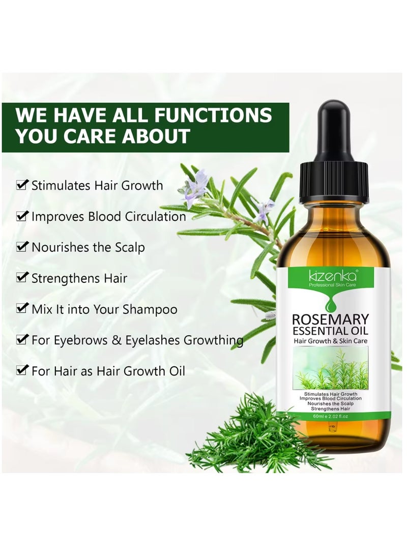 60ml Rosemary Essential Oil for Hair Growth Pure Organic Rosemary Oil for Dry Damaged Hair and Growth Hair Scalp Oil Pure and Natural Premium Quality Oil Hair Loss Treatment Oil for Men and Women