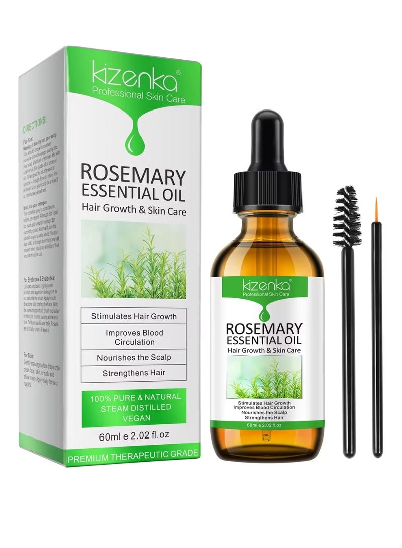 60ml Rosemary Essential Oil for Hair Growth Pure Organic Rosemary Oil for Dry Damaged Hair and Growth Hair Scalp Oil Pure and Natural Premium Quality Oil Hair Loss Treatment Oil for Men and Women