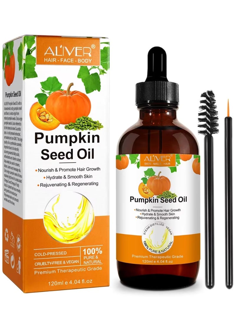 120ml Pumpkin Seed Oil for Skin and Hair Growth Organic 100% Pure RAW Cold Pressed Pumpkin Seed Oil for Anti Aging Wrinkle Massage Oil Hair and Scalp Care Vitamin E Oil for Skin and Hair