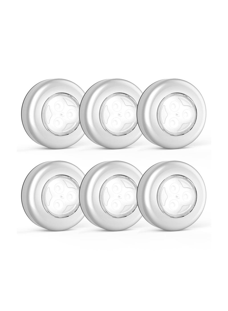 Mini Touch Light, 6 Pack Wireless Under Cabinet Lights Round Tap Push Button Light Battery Operated Puck Lights Stick On Light for Closet Counter Kitchen Cabinet RV Indoor Outdoor Press Light