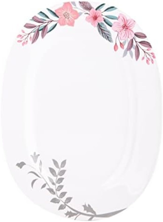 Akdc M/Mine Oval Plate (L 29Cm X W 35Cm X H 3Cm), White And Pink