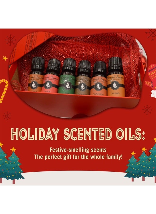 Holiday Fragrance Oil Gift Set - 6 Long Lasting Scents in 10mL Glass Bottles - Oils for Diffusers, Soap & Candle Making, Aromatherapy - Includes Candy Cane, Pumpkin Patch, & More