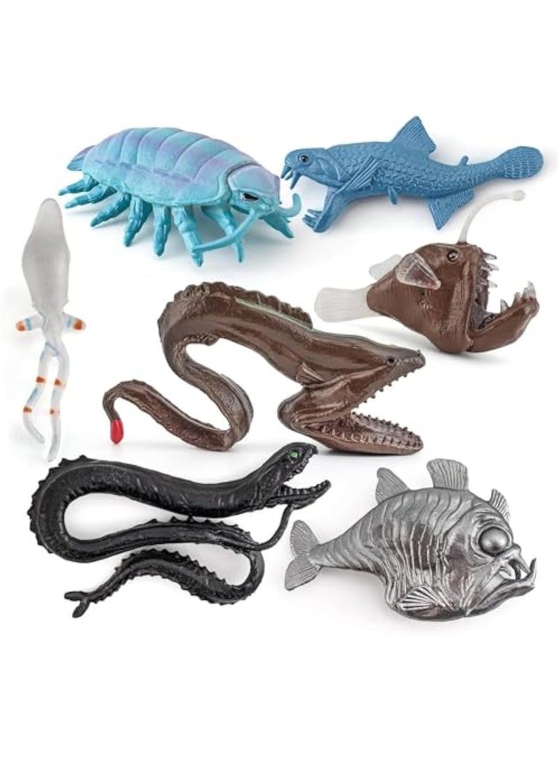 7 PCS Deep Sea Creatures Mini Figurines Set, Mini Figures in 7 Realistic Designs, Prehistoric Ocean Plastic Ancient Marine Animal Figures, Party Decoration Montessori Toys for Kids Toddlers