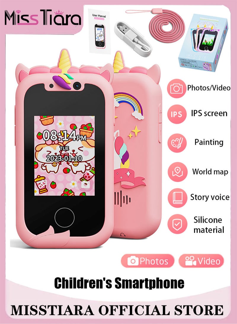 Kids Smartphone ToySuitable for 3~7 Years Old Girls with Dual Camera Touch Screen Toddler Mobile Phone Toy with Learning Games MP3 Music Player Suitable for 3 4 5 6 7th Birthday Gift 512MB Card