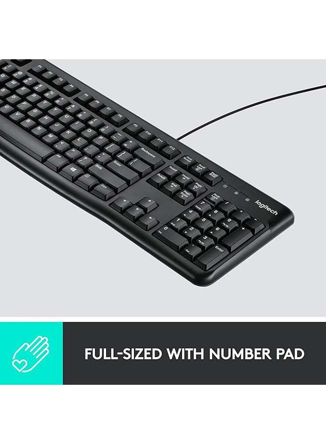 MK120 Wired Keyboard and Mouse for Windows, Optical Wired Mouse, USB Plug and Play, Full Size, PC/Laptop, English/Arabic Layout Black, 920-002546 Black