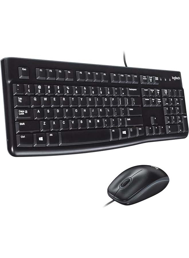 MK120 Wired Keyboard and Mouse for Windows, Optical Wired Mouse, USB Plug and Play, Full Size, PC/Laptop, English/Arabic Layout Black, 920-002546 Black