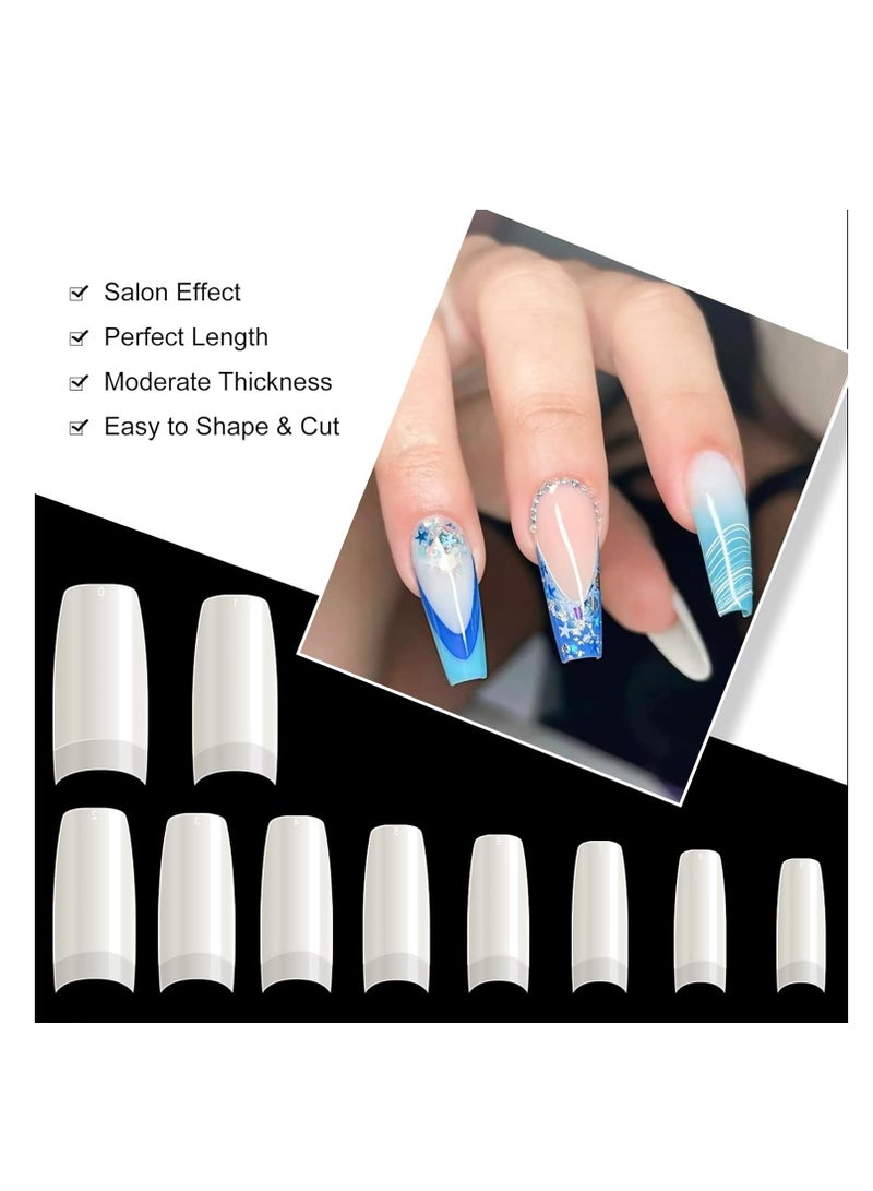 500PCS Half Cover False Nails Tips - Acrylic Nail Tips, krofaue 10 Sizes Lady French Style Acrylic Artificial Tip Manicure with Box for Nail Tips Art Salons and Home DIY