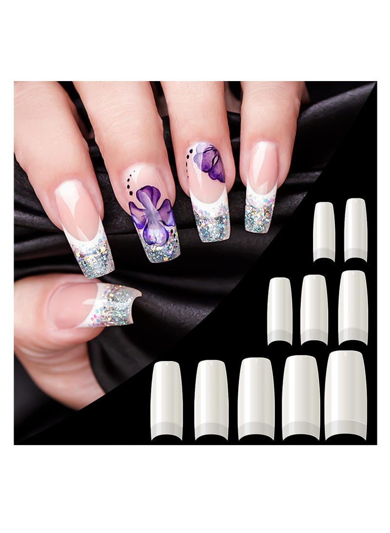 500PCS Half Cover False Nails Tips - Acrylic Nail Tips, krofaue 10 Sizes Lady French Style Acrylic Artificial Tip Manicure with Box for Nail Tips Art Salons and Home DIY