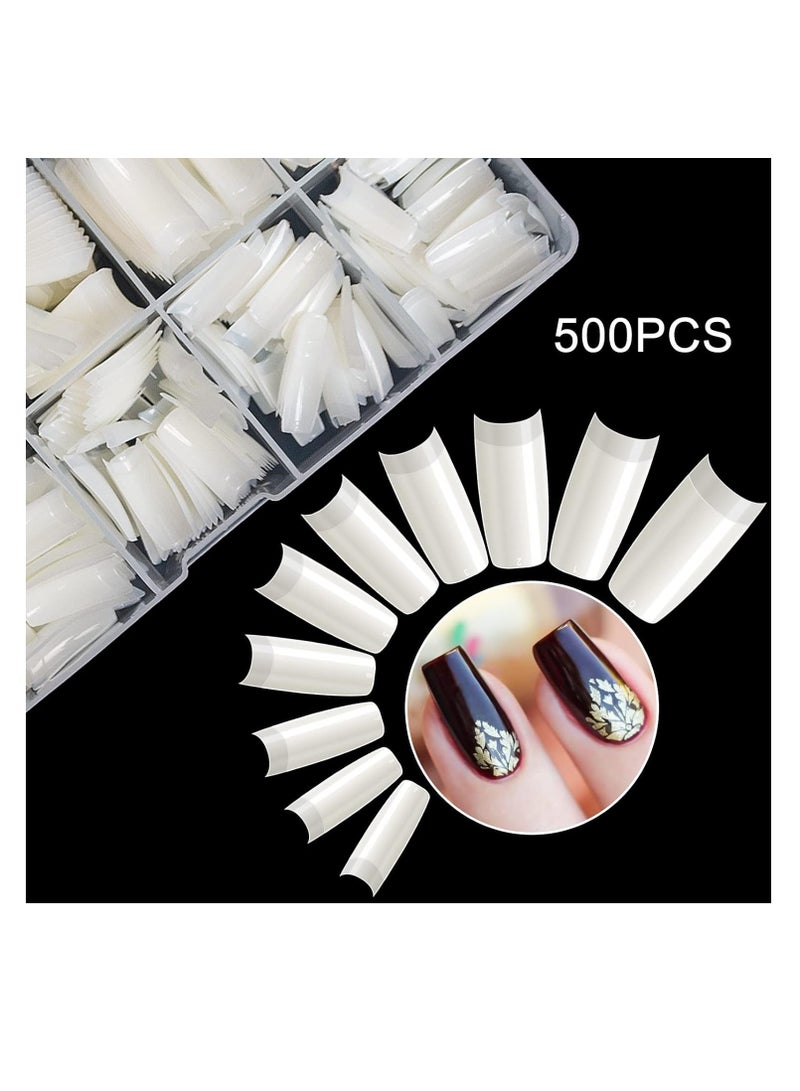 500PCS Half Cover False Nails Tips - Acrylic Nail Tips, krofaue 10 Sizes Lady French Style Acrylic Artificial Tip Manicure with Box for Nail Tips Art Salons and Home DIY