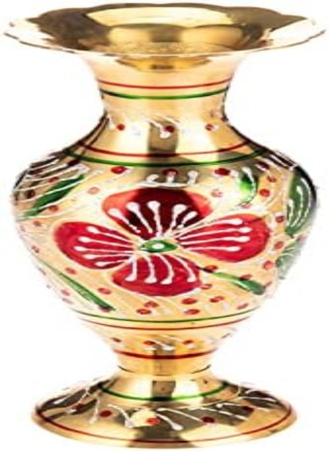 Akdc Brass Flower Vase 9Cm X 9Cm X 23Cm Gold, Green,Red And White