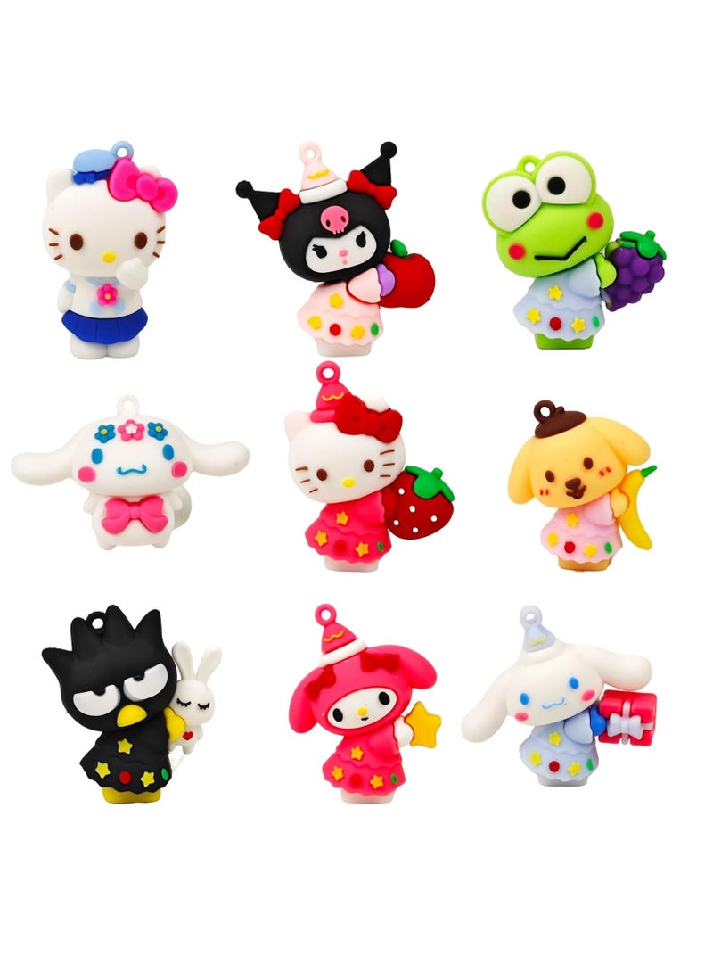 9PCS Kitty Cake Topper, Cute Cartoon Birthday Cake Decorations for Boy Girl Baby Shower Gifts Party Keychain Backpack Charm
