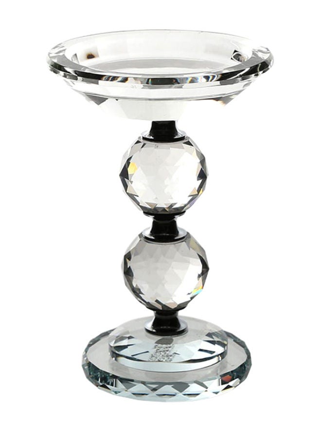 Thea Pillar Candle Stand, Clear & Black – 15 cms