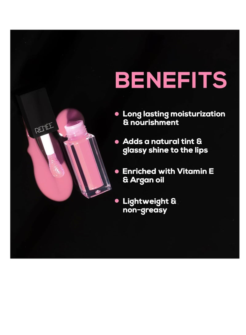 RENEE Super Natural Tinted Lip Oil Candy Floss 3ml  Long Lasting Moisturization and Nourishment   Enriched With Vitamin E and Argon Oil