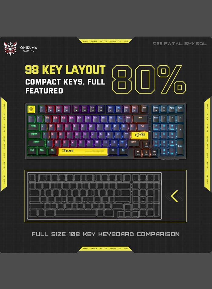 G38 98 Keys Wired Gaming Keyboard with Brown Switch,Mechanical Keyboard Suitable for Computer/Ps4/Xbox Gamers,RGB Backlit