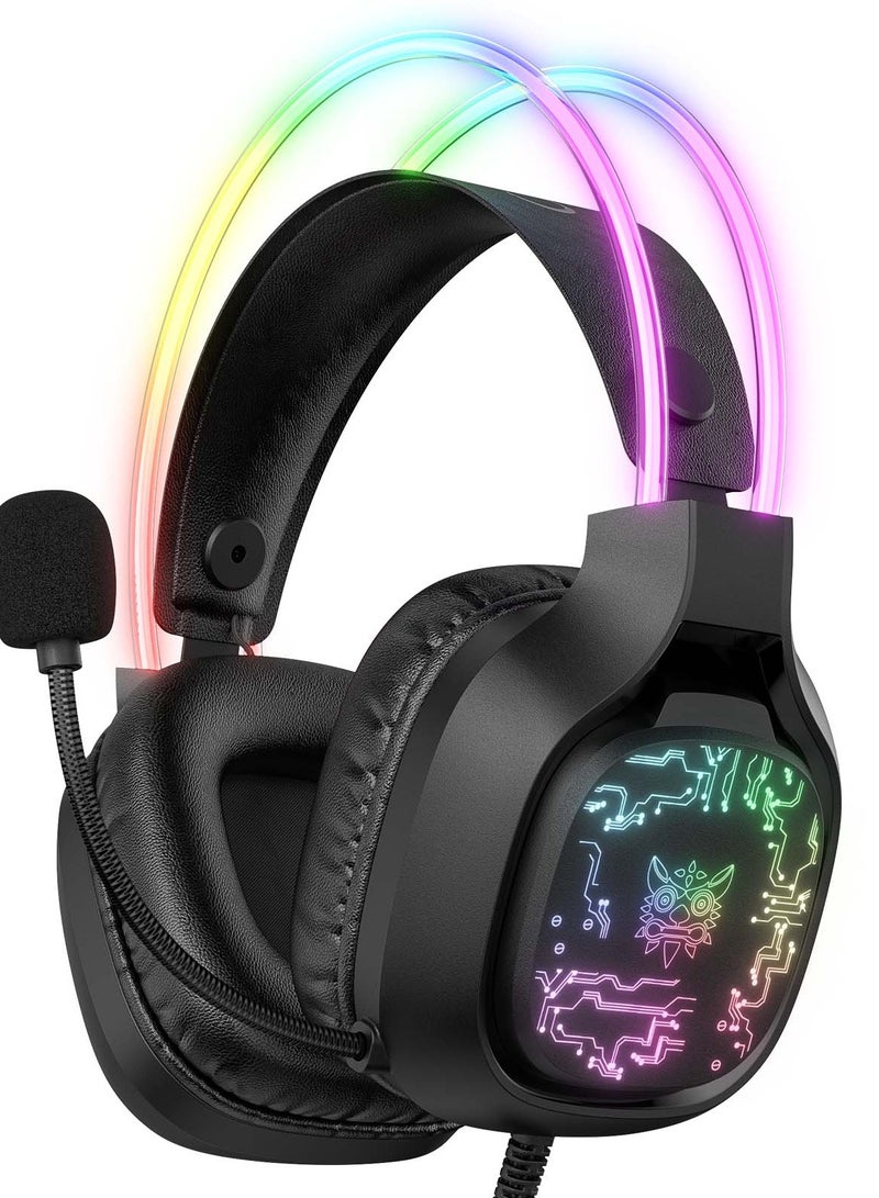 X22 Over-Ear Gaming Wired Headphones,Gaming Headset with Micphone,LED Light RGB Gamer Stereo Earphones for PS4/PS5/XOne/XSeries/NSwitch/PC,Black