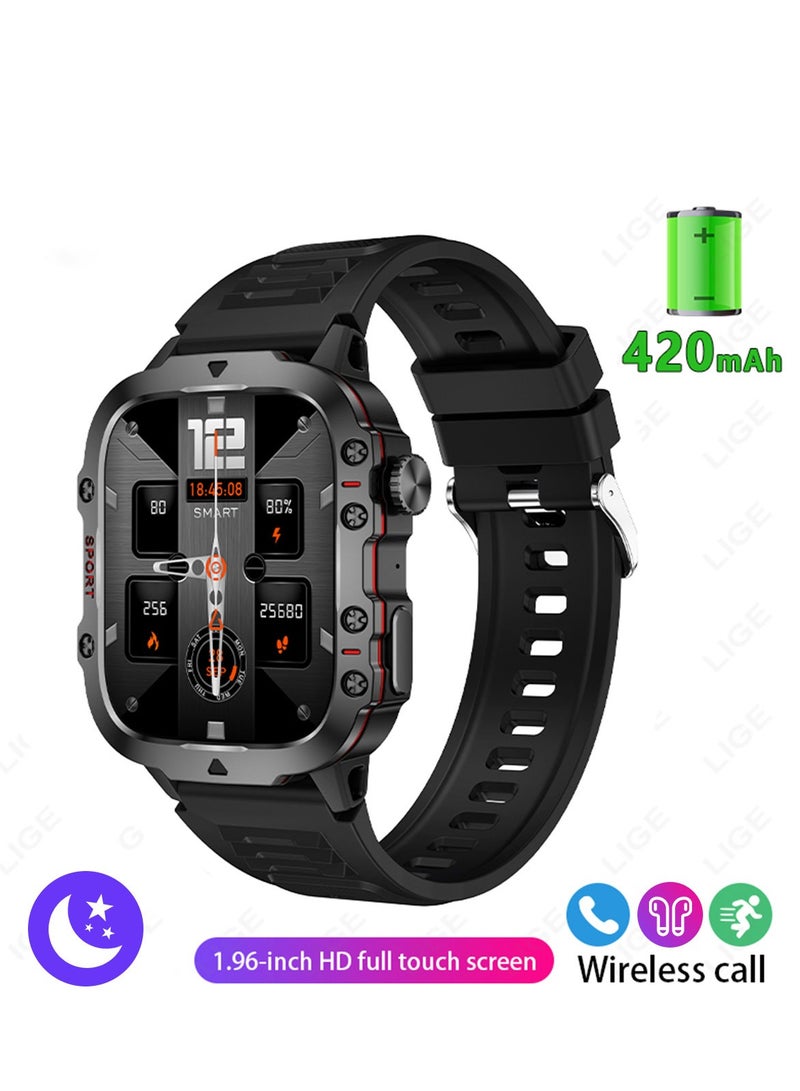 LIGE 1.96 HD Screen 420 mAh Sports Smart Watch Men Waterproof Bluetooth Calling Health Monitoring 100+ Sports Mode Men Smart Watches