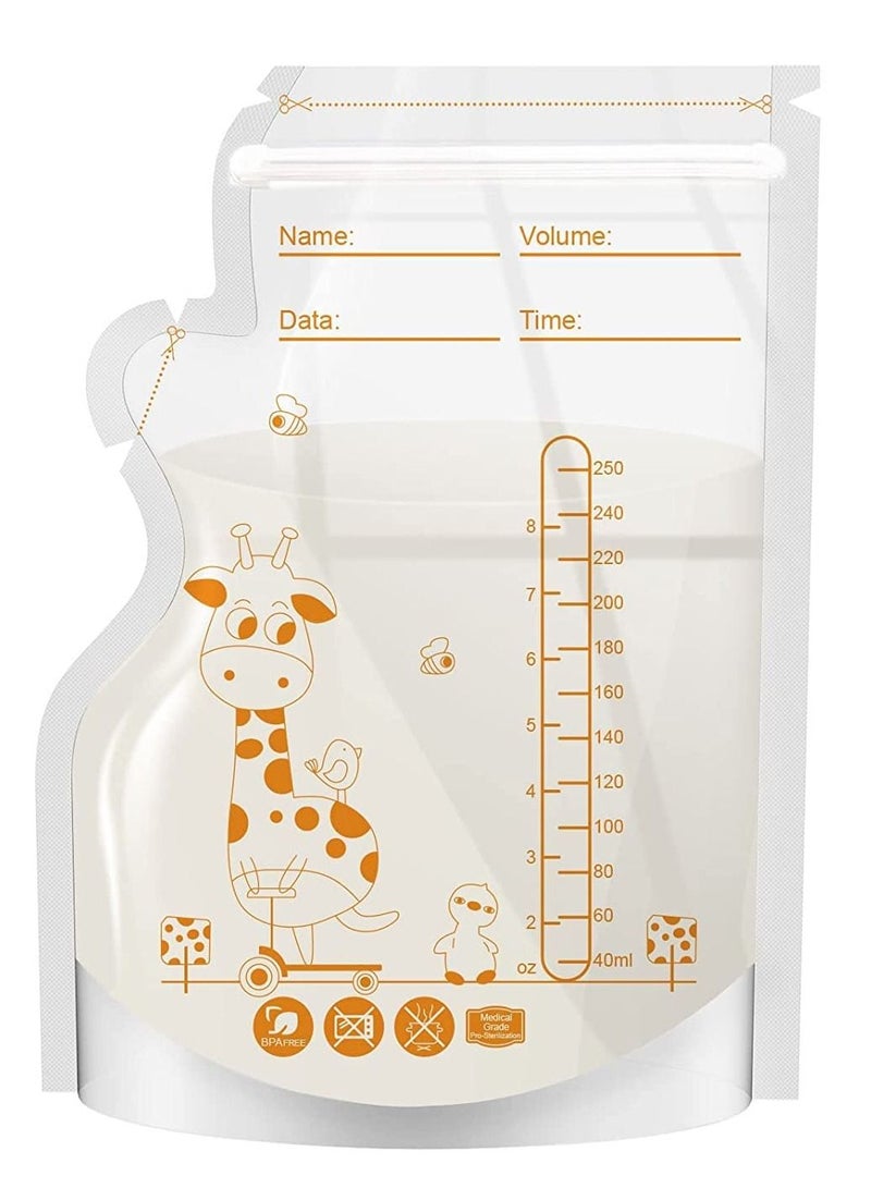 Breastmilk Storage Bags, 8.5 OZ / 30 Pcs Breast Milk Storage Bags with Double Zip Lock, Self Standing, Pre-Sterilized Breast Milk Storing Containers, Space Saving Flat Profile