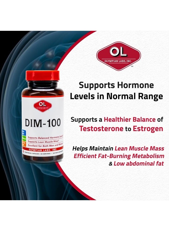 DIM Supplement 100mg - Capsules - Diindolylmethane for Estrogen Balance, Hormone Menopause Relief, Acne Treatment, PCOS, Bodybuilding, 100 Mg, 60 Count (Pack of 1)