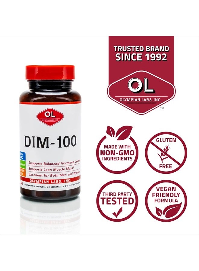 DIM Supplement 100mg - Capsules - Diindolylmethane for Estrogen Balance, Hormone Menopause Relief, Acne Treatment, PCOS, Bodybuilding, 100 Mg, 60 Count (Pack of 1)