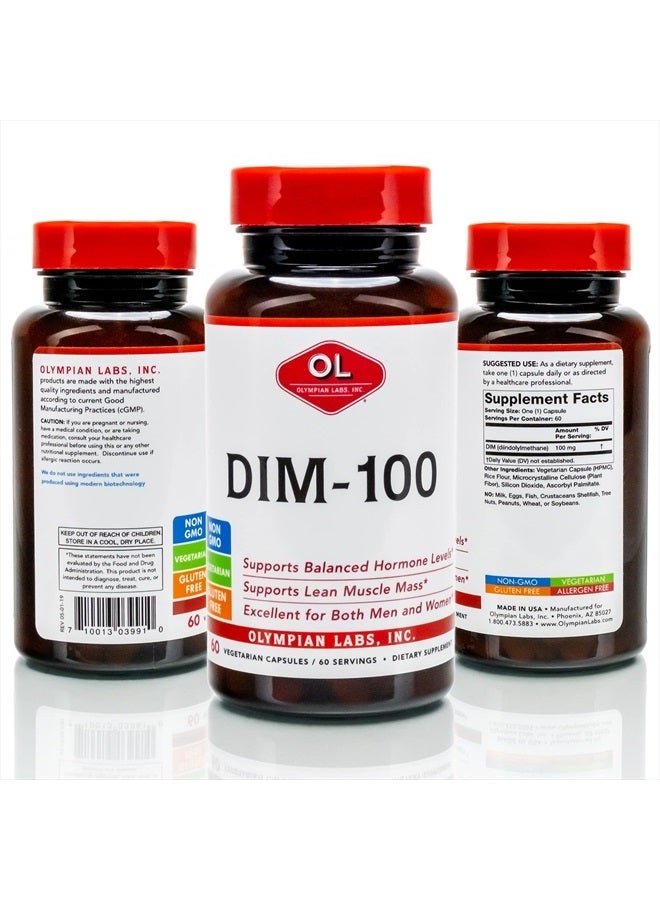 DIM Supplement 100mg - Capsules - Diindolylmethane for Estrogen Balance, Hormone Menopause Relief, Acne Treatment, PCOS, Bodybuilding, 100 Mg, 60 Count (Pack of 1)