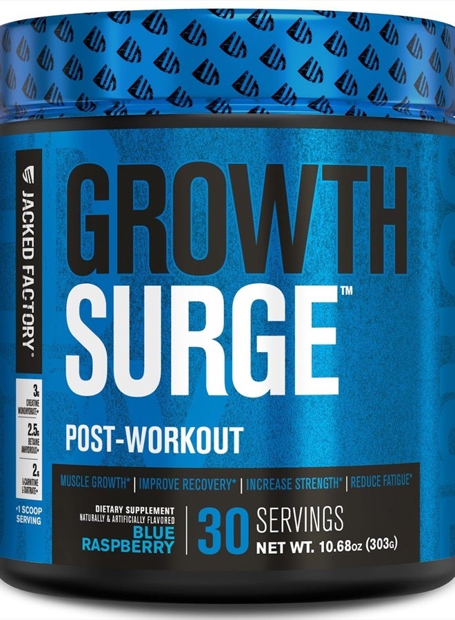 Growth Surge Creatine Post Workout w/L-Carnitine - Daily Muscle Builder & Recovery Supplement with Creatine Monohydrate, Betaine, L-Carnitine L-Tartrate - 30 Servings, Blue Raspberry