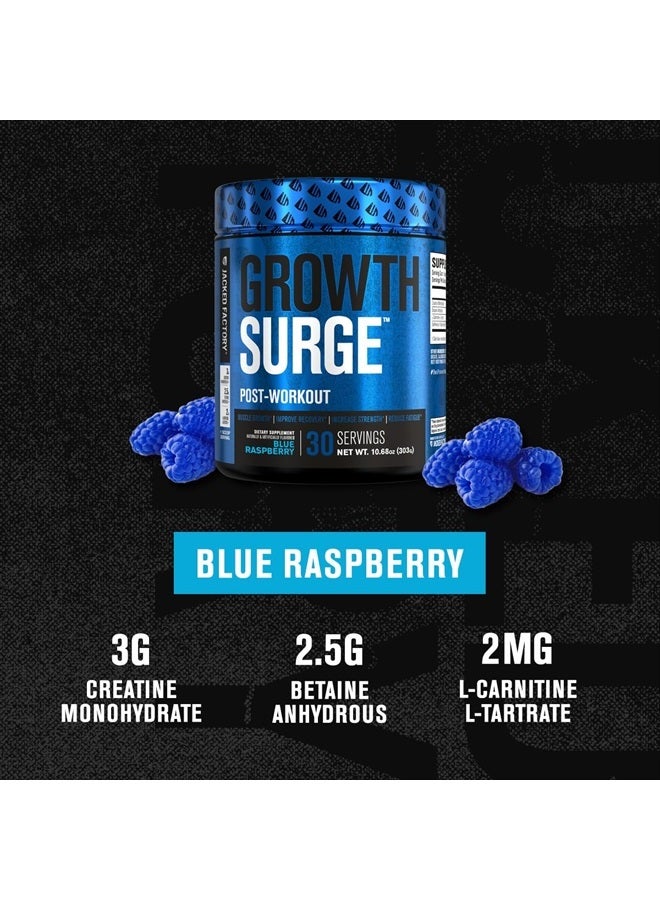 Growth Surge Creatine Post Workout w/L-Carnitine - Daily Muscle Builder & Recovery Supplement with Creatine Monohydrate, Betaine, L-Carnitine L-Tartrate - 30 Servings, Blue Raspberry