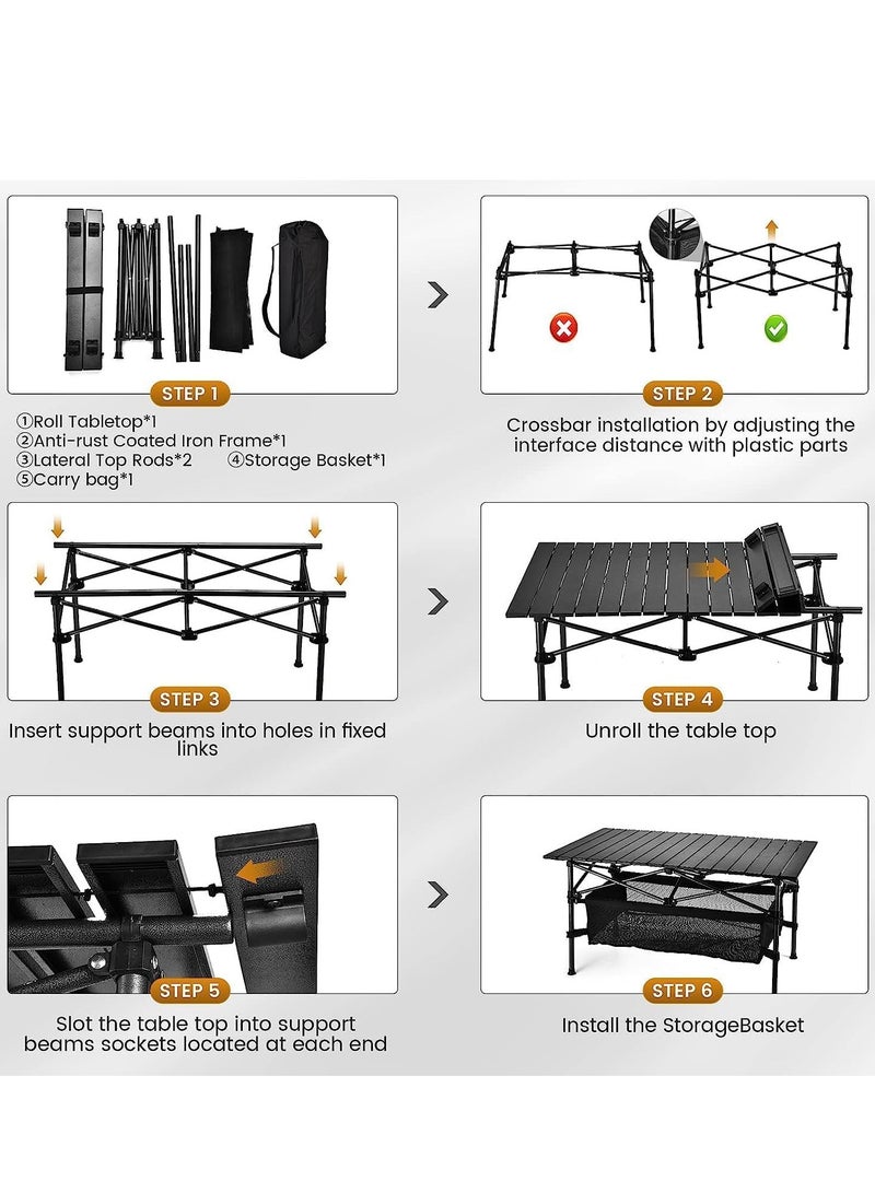 Sunny Outdoor Folding Portable Picnic Camping Table Aluminum Roll up Table with Easy Carrying Bag for Indoor Outdoor Camping Beach Backyard BBQ Party Patio Picnic