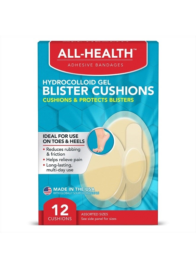 All Health Extreme Hydrocolloid Gel Blister Cushion Bandages, Assorted Sizes Variety Pack, 12 ct | Long Lasting Protection Against Rubbing and Friction for Blisters