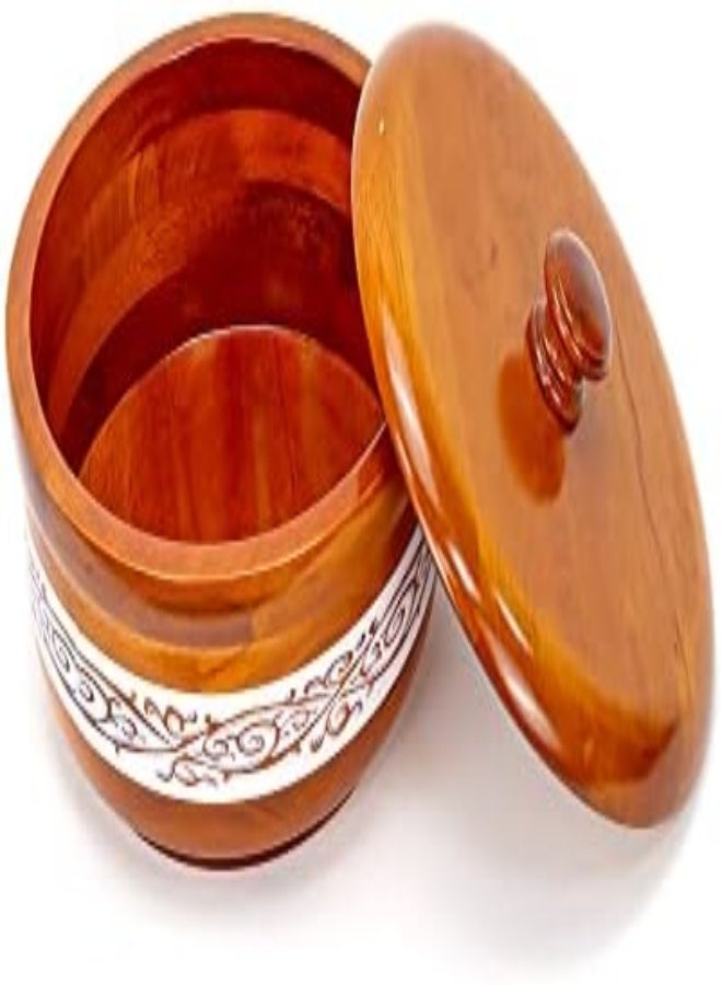 Wooden Bowl With Lid Brown Color With White Texture Hot Pot Food Dish Bowls Serving Dishes With Lids Storage Containers, Casserole Box Chapatti Hotpot Dining Kitchen Tableware (S - 18 Cm)