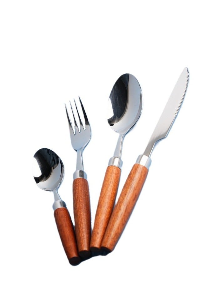 Woodland Steel Cutlery Set, Stainless Steel Flatware with Wooden Handles, 18/10 Grade Kitchen Utensils Set, Tableware Set for Home, Restaurants and More